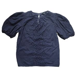 Express Dark Blue Eyelet Layered Peasant Top W/Camisole And Puff Sleeves XS